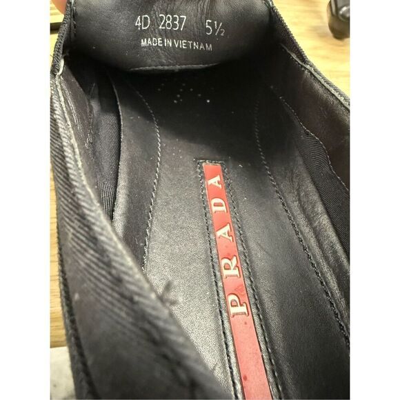 Prada 4D 2837 Slip On Boat Espadrilles Black Suede Women's Size  7 Men's 5.5 - Picture 7 of 8